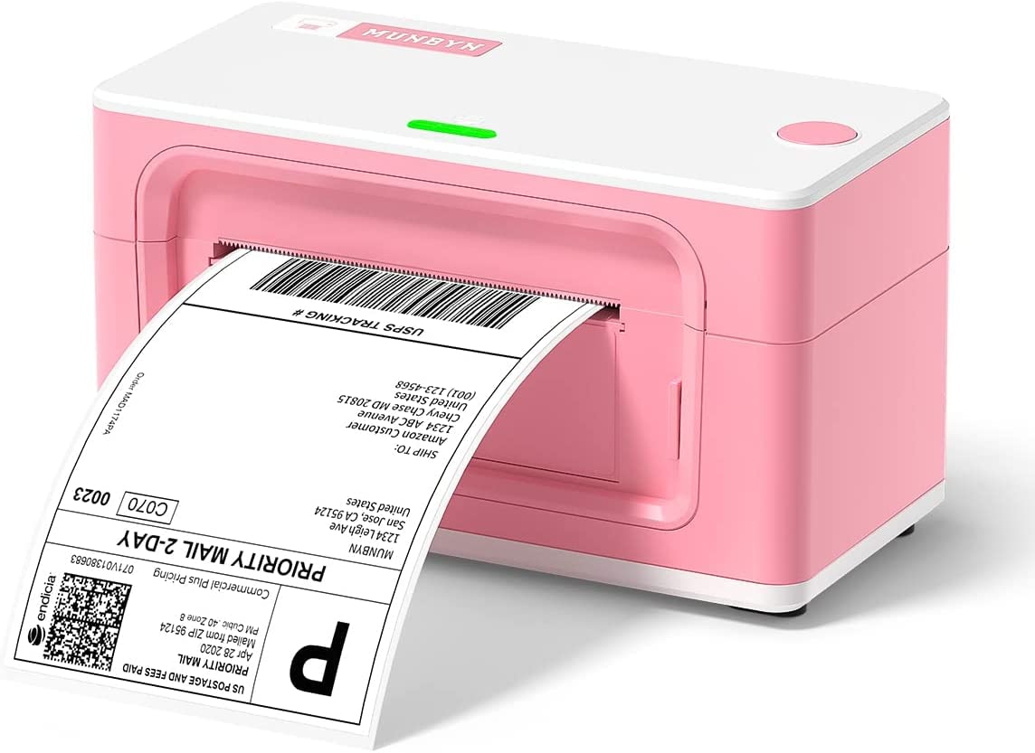 MUNBYN 4x6 USB Thermal Shipping Label Printer for Home & Small Business - Compatible with Canada Post, Purolator, UPS, FedEx, DHL (Pink) - Perfect for E-commerce, Online Sellers & Package Shipping