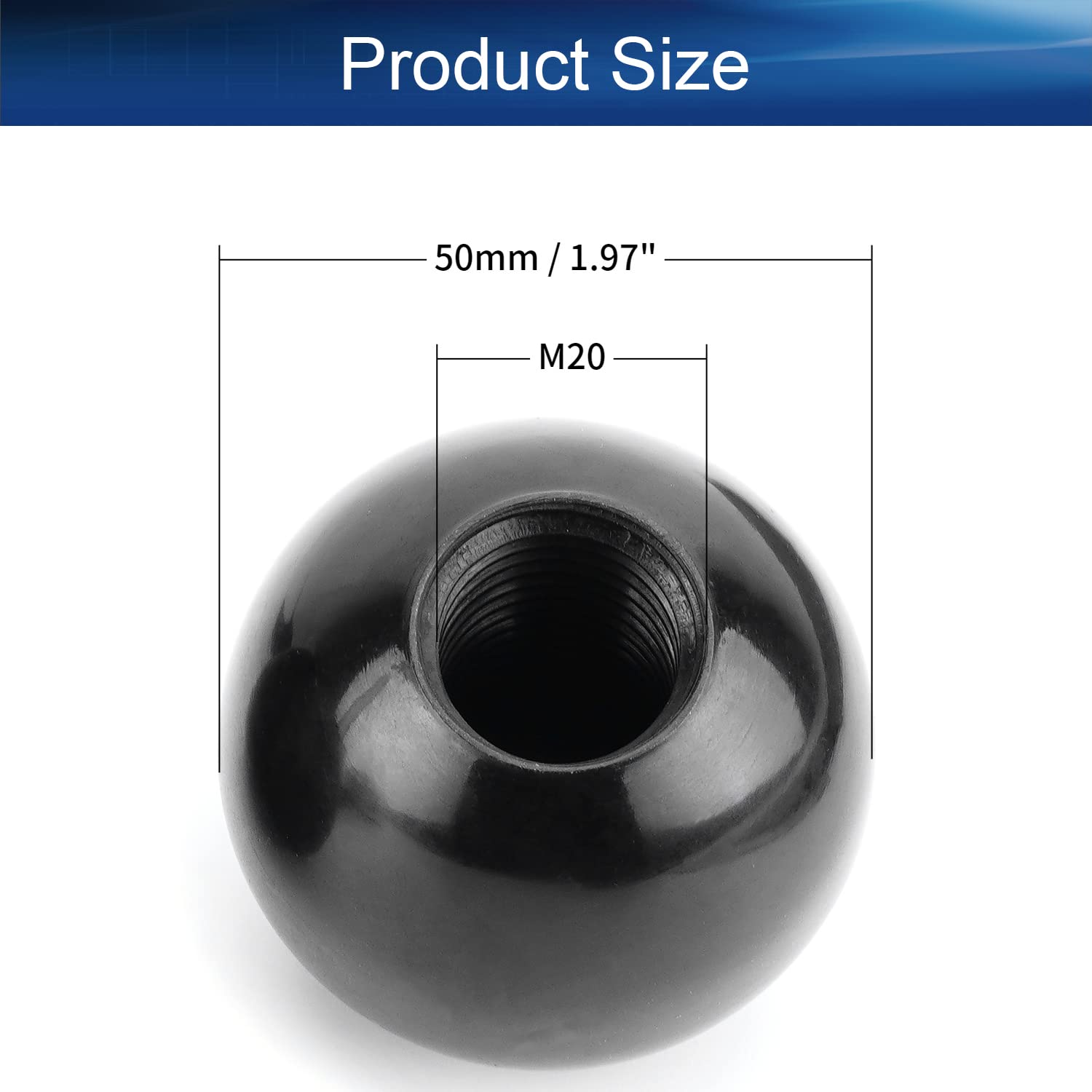 Bettomshin 4Pcs Black Bakelite Ball Knob with M20 Female Thread - 20mm Diameter Thermoset Spherical Handle, No Twist Design for Lawn Mowers, Exercise Equipment & Industrial Machinery - Smooth Rim for Comfortable Grip in Workshops, Garages and Outdoor Applications
