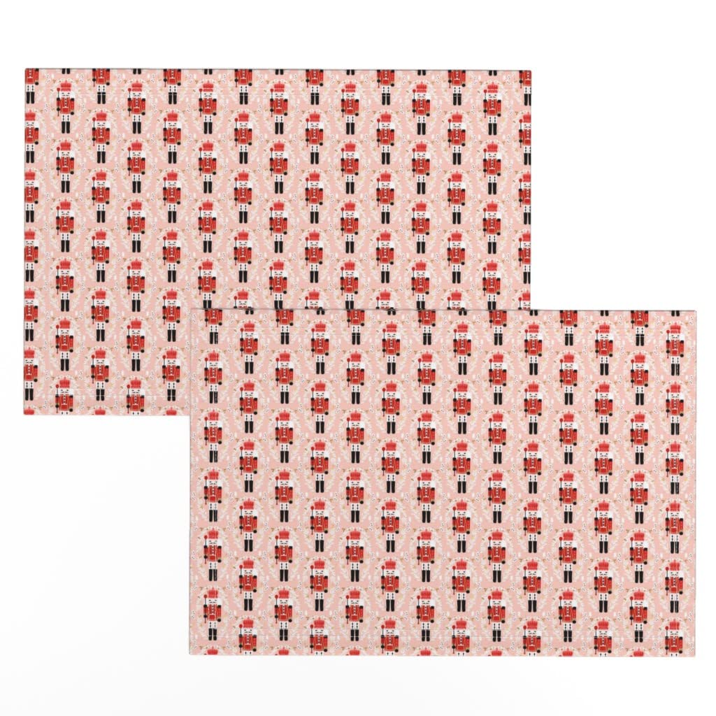 Christmas Nutcracker Printed Linen Cotton Canvas Placemats Set of 2 - Pink Red Holiday Xmas Table Decor for Dining, Party & Festive Home Decor
