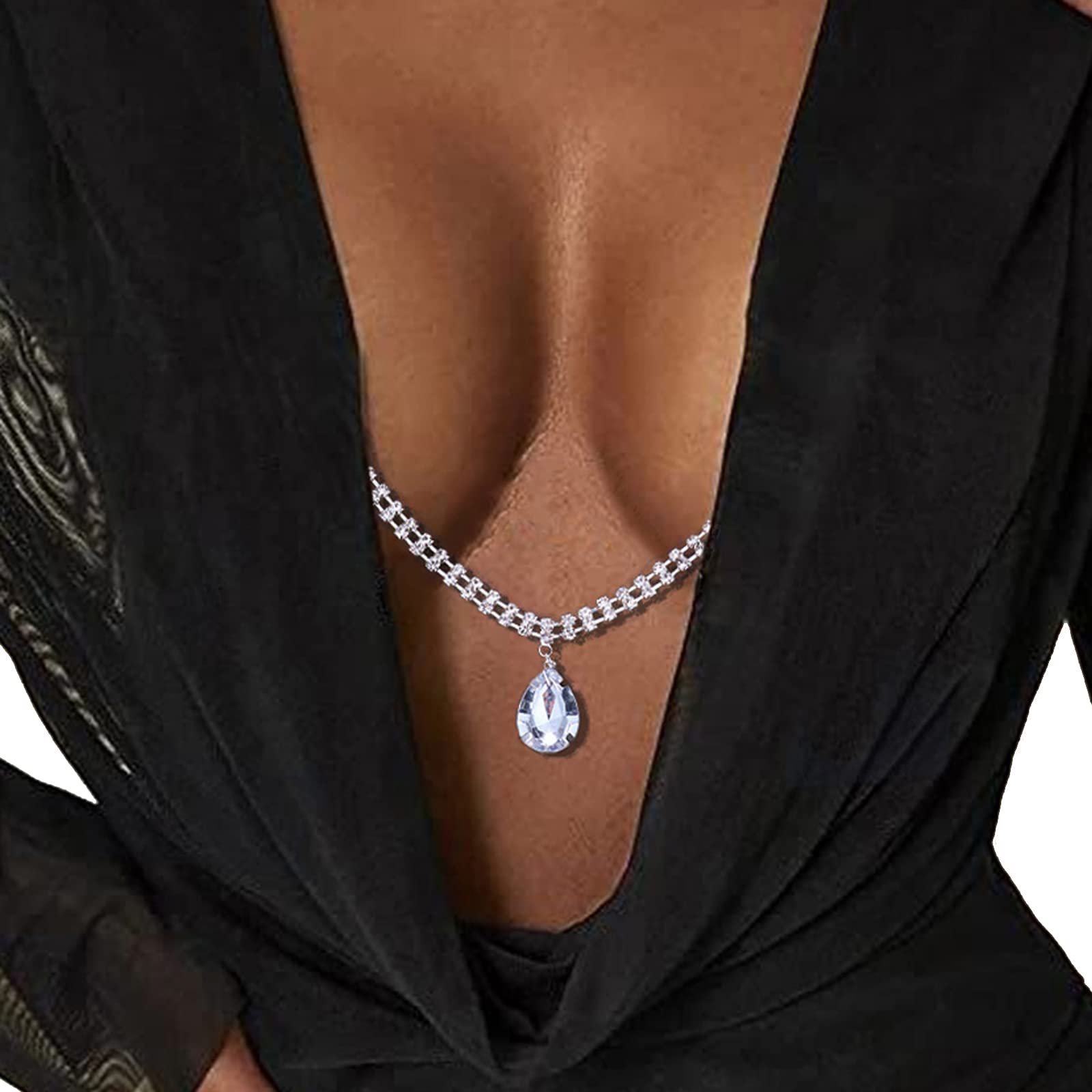 Sparkling Rhinestone Body Chain Jewelry - Crystal Waterdrop Tassel Non-Piercing Nipple Chain for Women | Sexy Lingerie Accessories for Bachelorette Parties, Date Nights & Boudoir Photography