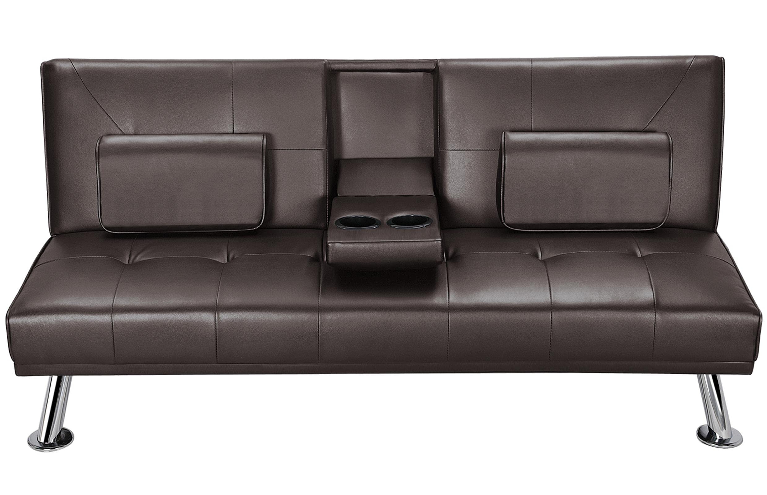 Topeakmart Adjustable Faux Leather Sofa Bed - Modern Convertible Futon Couch with Armrest & Recliner - Espresso Brown Home Furniture for Living Room, Guest Room & Small Apartments
