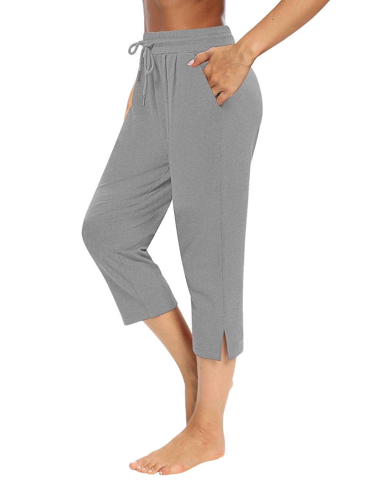 Sarin Mathews Women's Capri Yoga Pants - Loose Fit Workout Joggers with Drawstring & Pockets | Comfortable Lounge & Sleep Pajama Pants for Yoga, Running, Gym & Home Relaxation