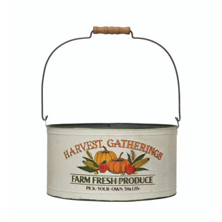 Premium Metal Harvest Gathering Bucket - Rustic Farmhouse Decor for Autumn, Thanksgiving & Outdoor Events