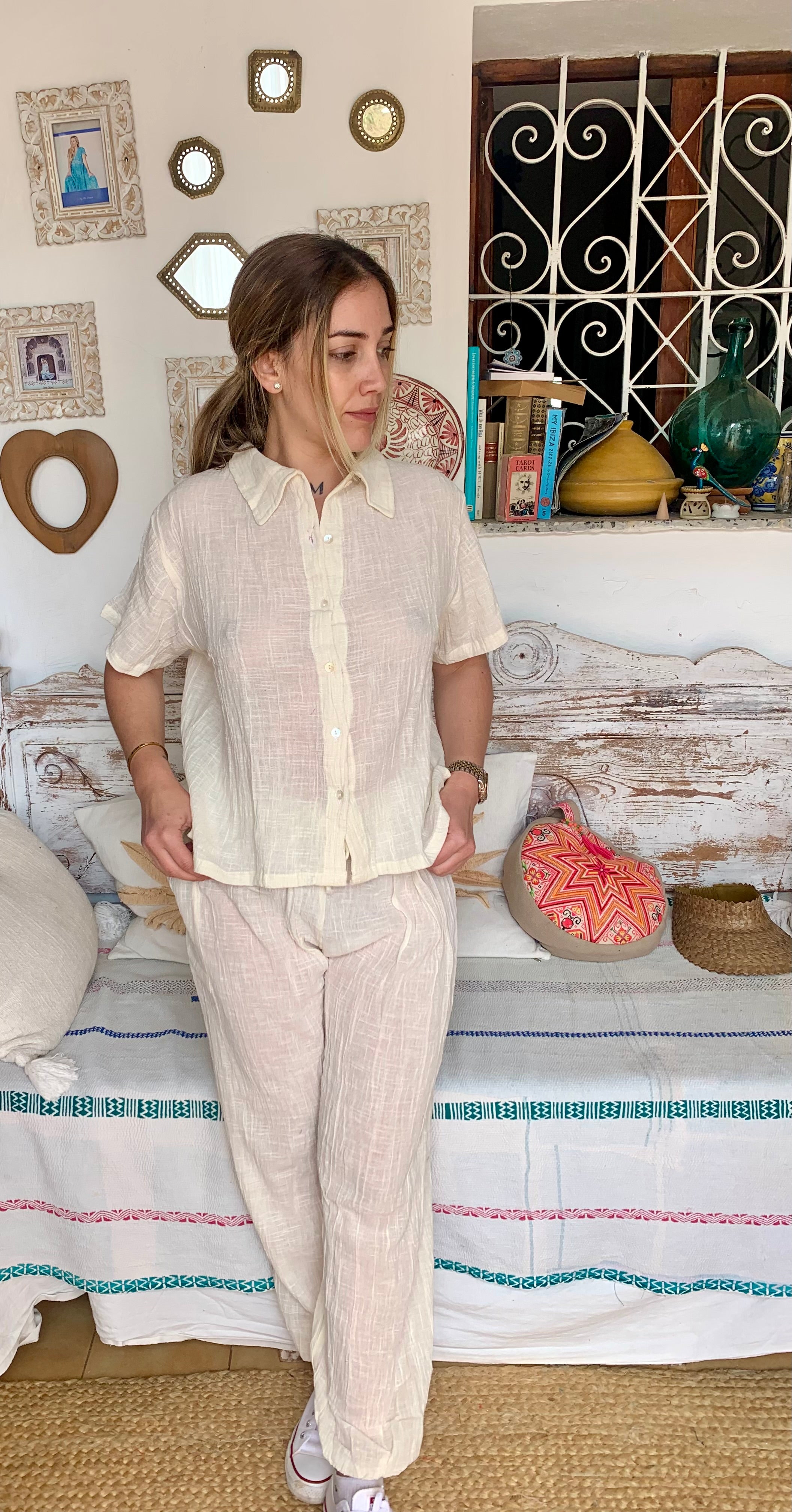 Linen Women's Shirt Off White - Breathable Summer Blouse for Casual Wear, Beach Outfits & Boho Style
