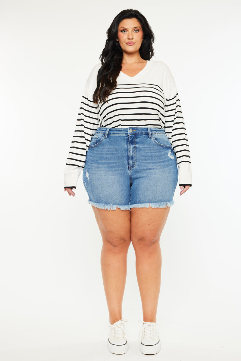Syd Essentials High Rise Shorts for Women - Plus Size Comfort Stretch Denim Shorts | Perfect for Summer, Casual Wear & Travel