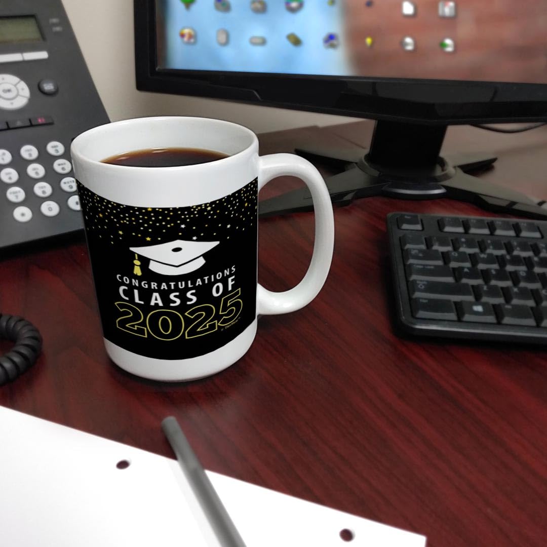 2025 Graduation Coffee Mug - 15oz Ceramic Mug with Handle for Grad Party Favors | Congratulations Class of 2025 Gift | Perfect for Coffee, Tea & Hot Drinks at Graduation Celebrations