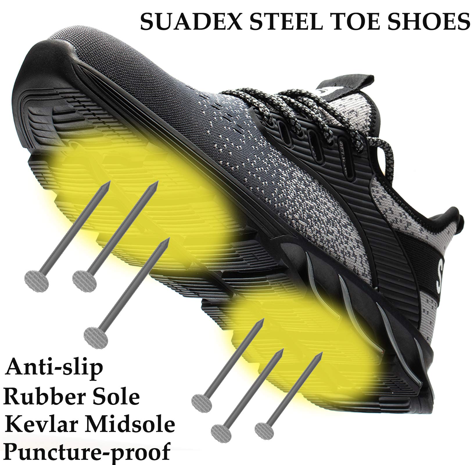 SUADEX Steel Toe Sneakers for Men & Women - Indestructible Work Safety Shoes with Lightweight Comfort & Slip-Resistant Composite Toe - Perfect for Construction, Warehouse & Industrial Work