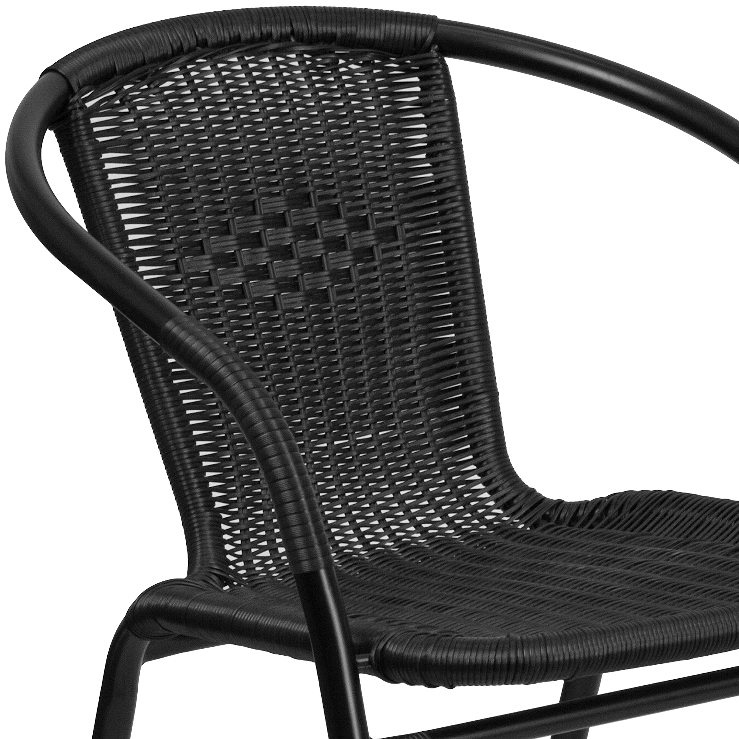 Flash Furniture Modern Rattan Dining Chairs - Indoor/Outdoor Stackable Bistro Chairs for Patio, Restaurant or Cafe (Set of 2, Black) - Perfect for Backyard, Garden & Commercial Use