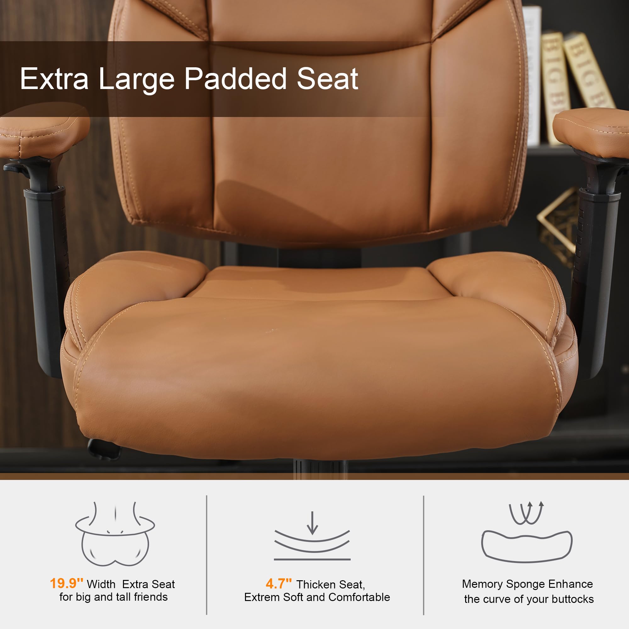 Premium 500 LBS Big & Tall Drafting Chair - Adjustable Leather Office Chair with Mid Back, Swivel Base & Foot Ring - Ergonomic Standing Desk Stool for Architects, Artists & Home Office Workspaces