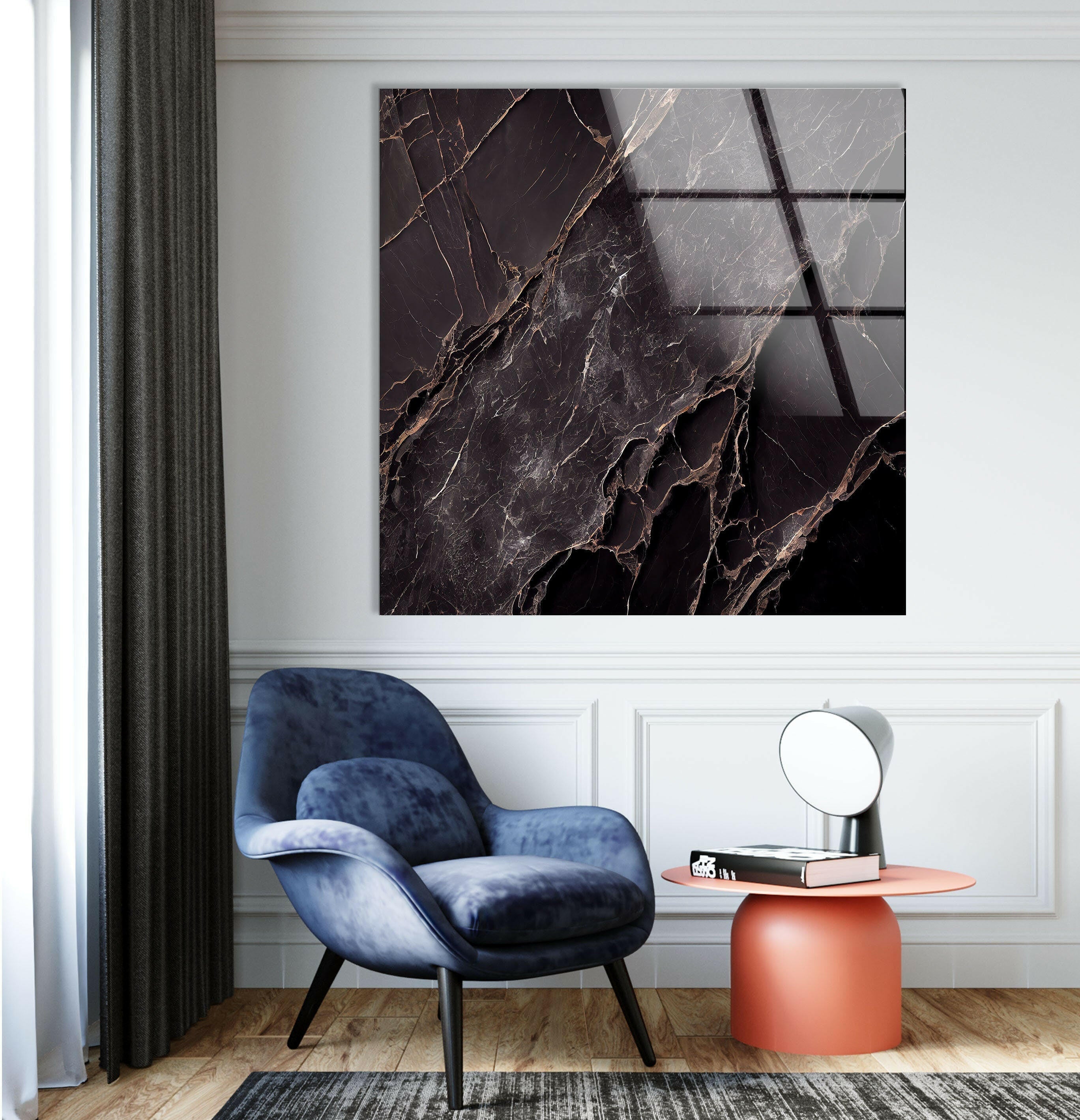 Black Marble Natural Abstract Glass Wall Art - Modern Home Decor for Living Room, Bedroom & Office | Elegant Glass Wall Sculpture for Contemporary Interior Design