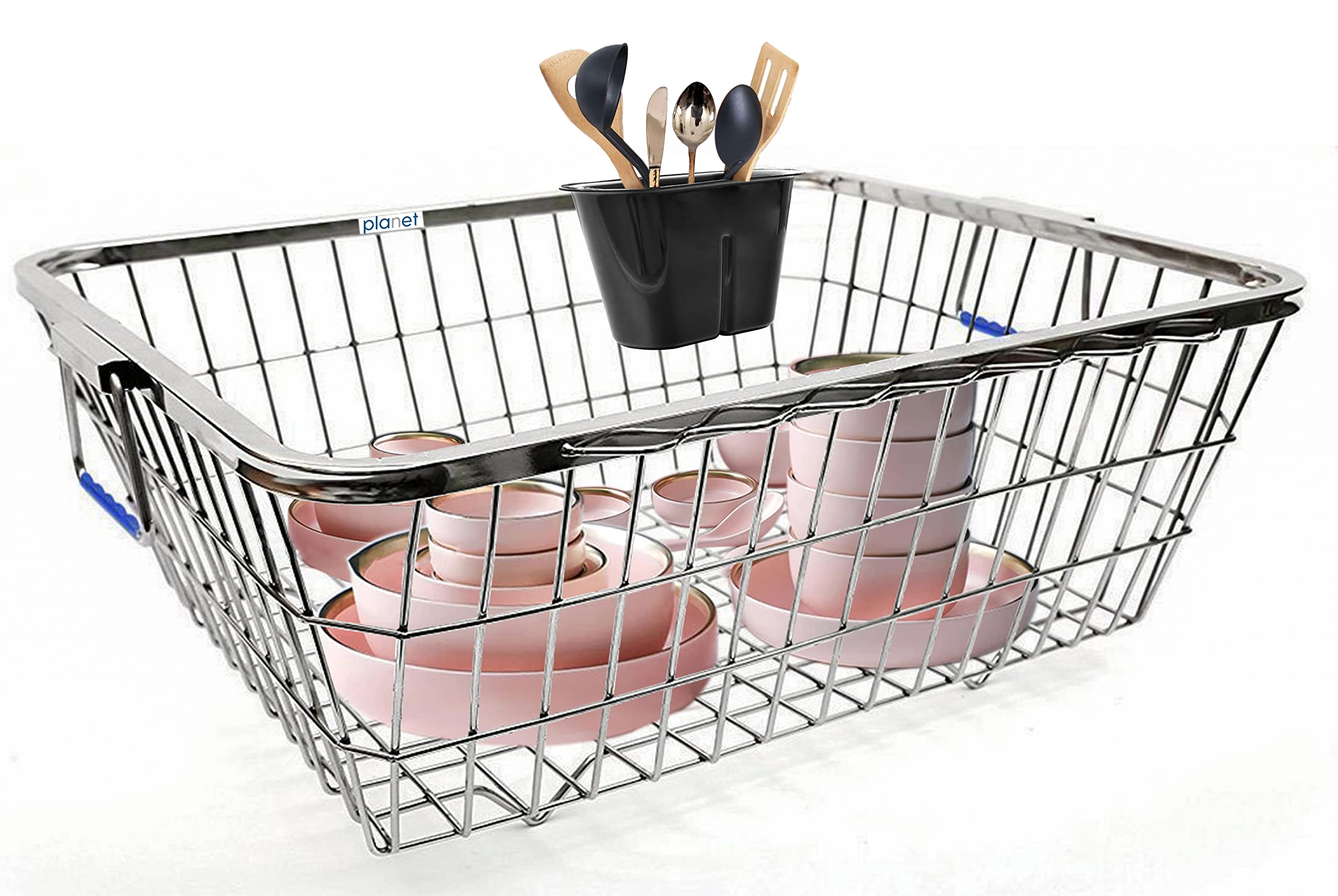 Stainless Steel Dish Drainer - Kitchen Utensil Drying Rack for Sink Countertop (54x42x20cm) - Space Saving Organizer