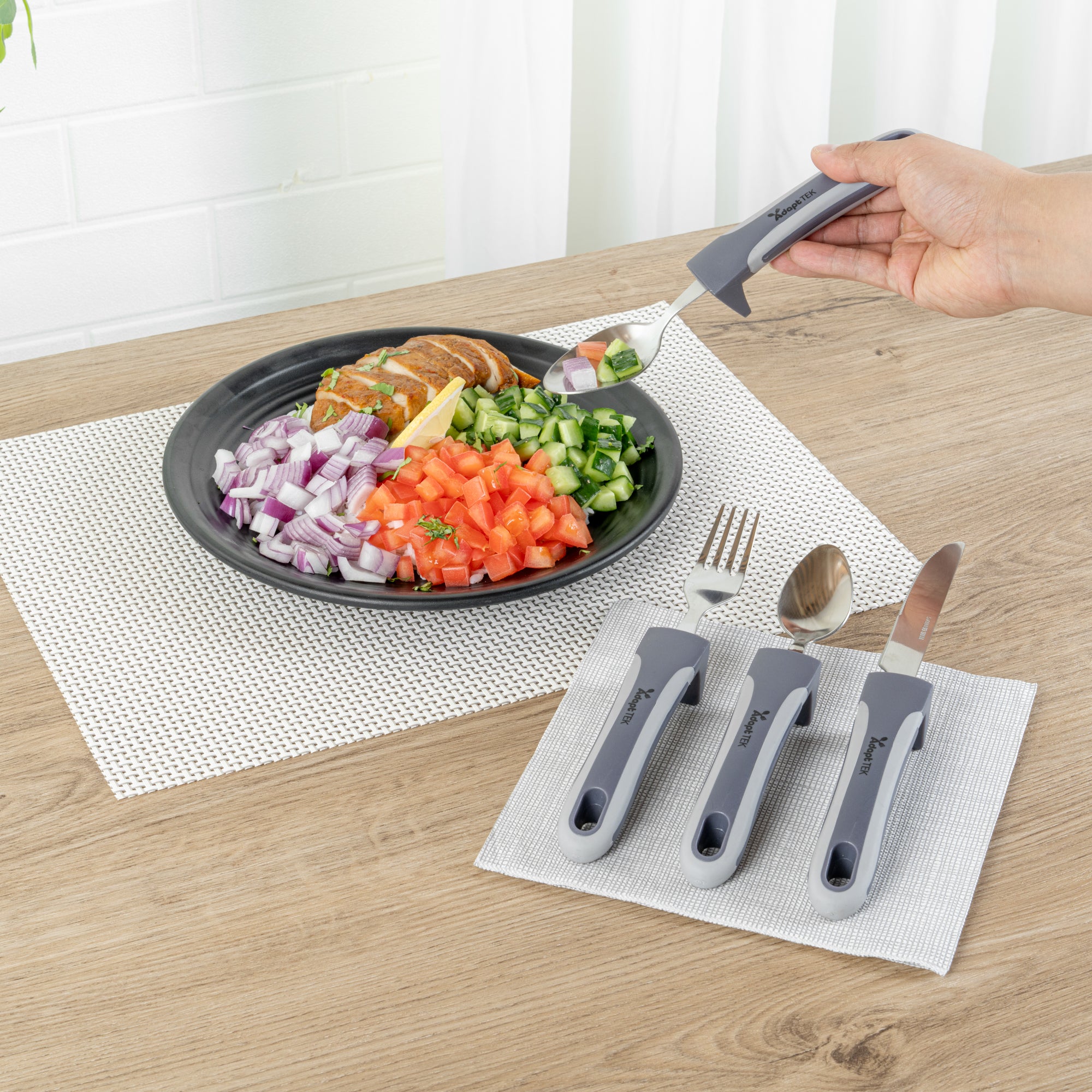 Adaptive Utensil Set - 4 Piece Stainless Steel Silverware with Non-Slip Grips for Seniors & Disabled | Lightweight Ergonomic Eating Aids for Arthritis & Hand Tremors | Perfect for Home Care, Nursing Homes & Travel Use