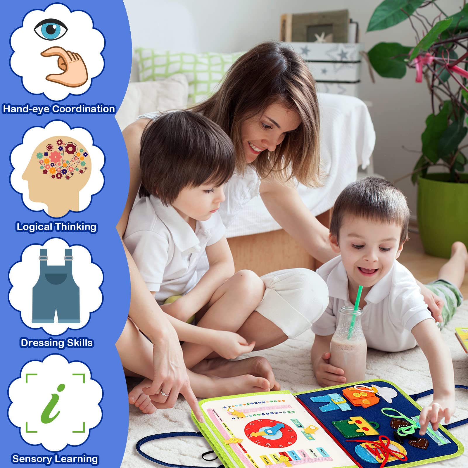 Busy Board for Toddlers - 8-in-1 Educational Toy with Alphabet & Counting for Travel