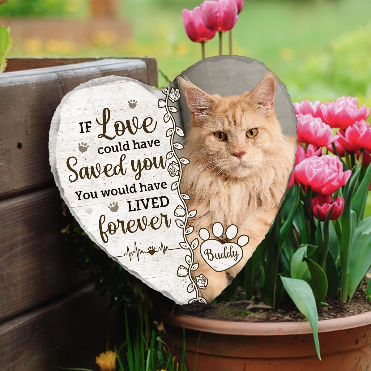 Personalized Cat Memorial Stone with Photo - Custom Pet Loss Gift for Cat Lovers | Sympathy Gift for Loss of Beloved Cat | In Loving Memory Keepsake | Perfect for Garden Memorials, Pet Graves & Healing After Losing a Feline Friend