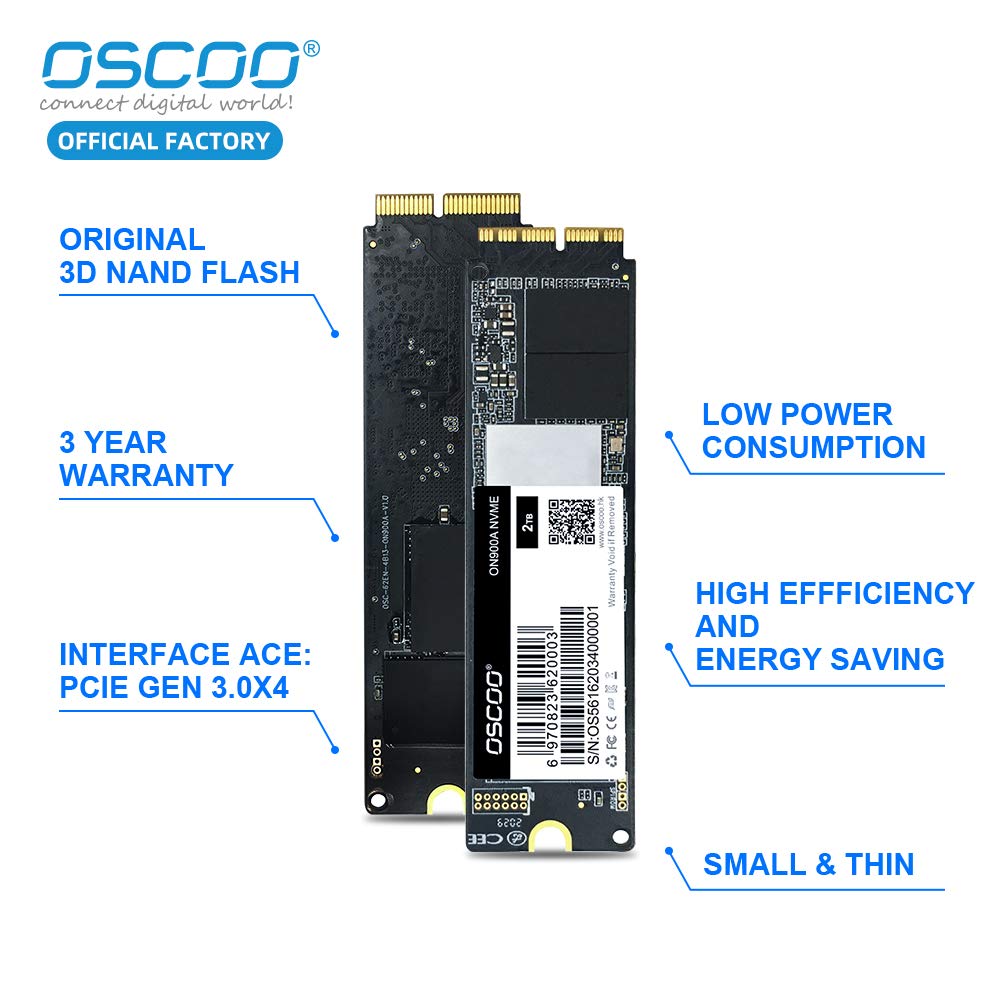 OSCOO 1TB SSD NVMe PCIe Internal Solid State Drive with Screwdriver - Compatible with MacBook Air 11