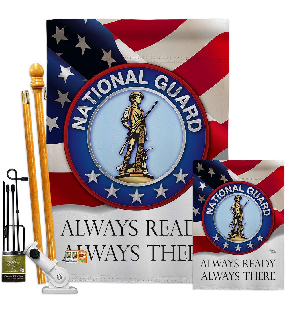 American Military Garden Flags Kit - Double-Sided National Guard & ANG Armed Forces House Banner (28x40 Inch) Made in USA - Perfect for Veterans, Retirees & Patriotic Yard Decor