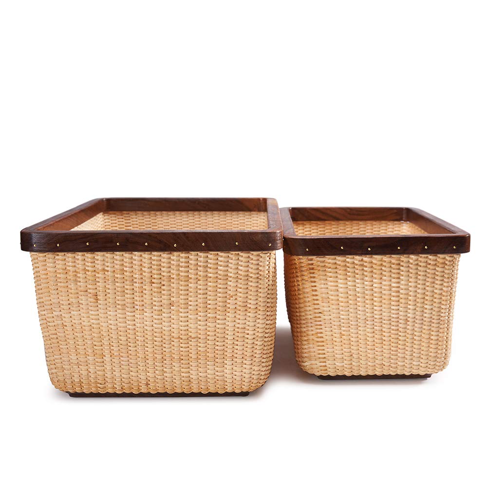 Handwoven Rattan Storage Baskets - Square Woven Baskets for Home Organization, Jewelry Storage & Fruit Display | Modern Living Room Decor, Tabletop Storage Solution