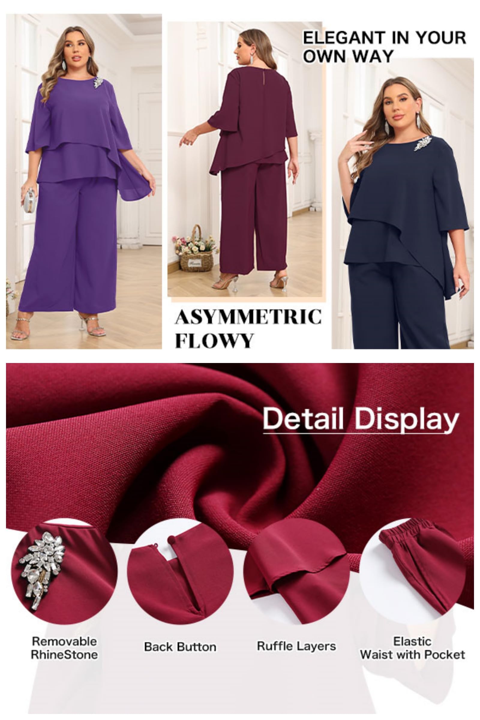 Plus Size Pant Suits for Women - AOVDE 2-Piece Dressy Outfit with Pockets | Mother of Bride & Wedding Guest Attire | Perfect for Formal Events, Office Wear & Special Occasions