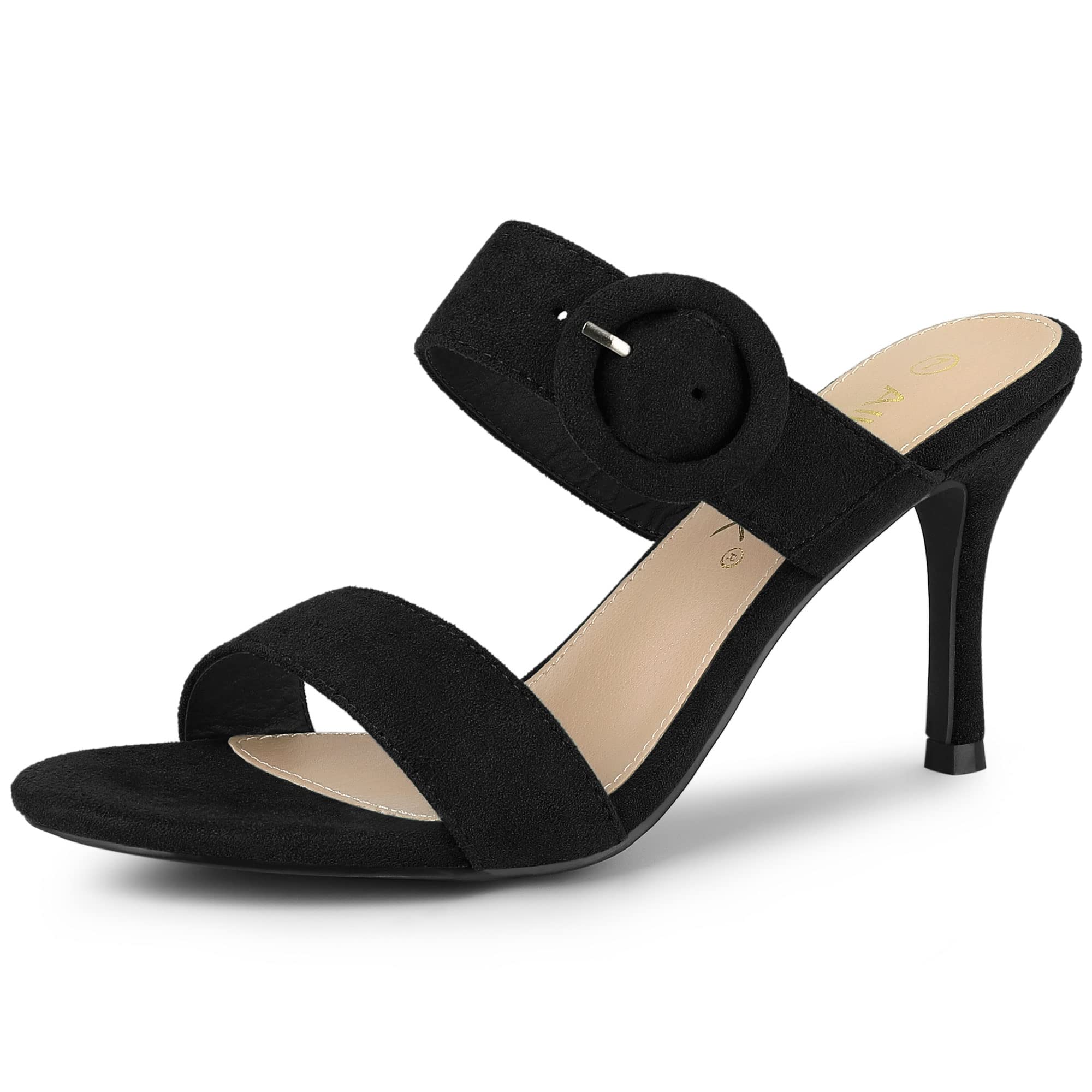 Allegra K Women's Open Toe Buckle Stiletto Heel Slide Sandals - Sexy Dressy High Heels for Parties, Weddings & Evening Events