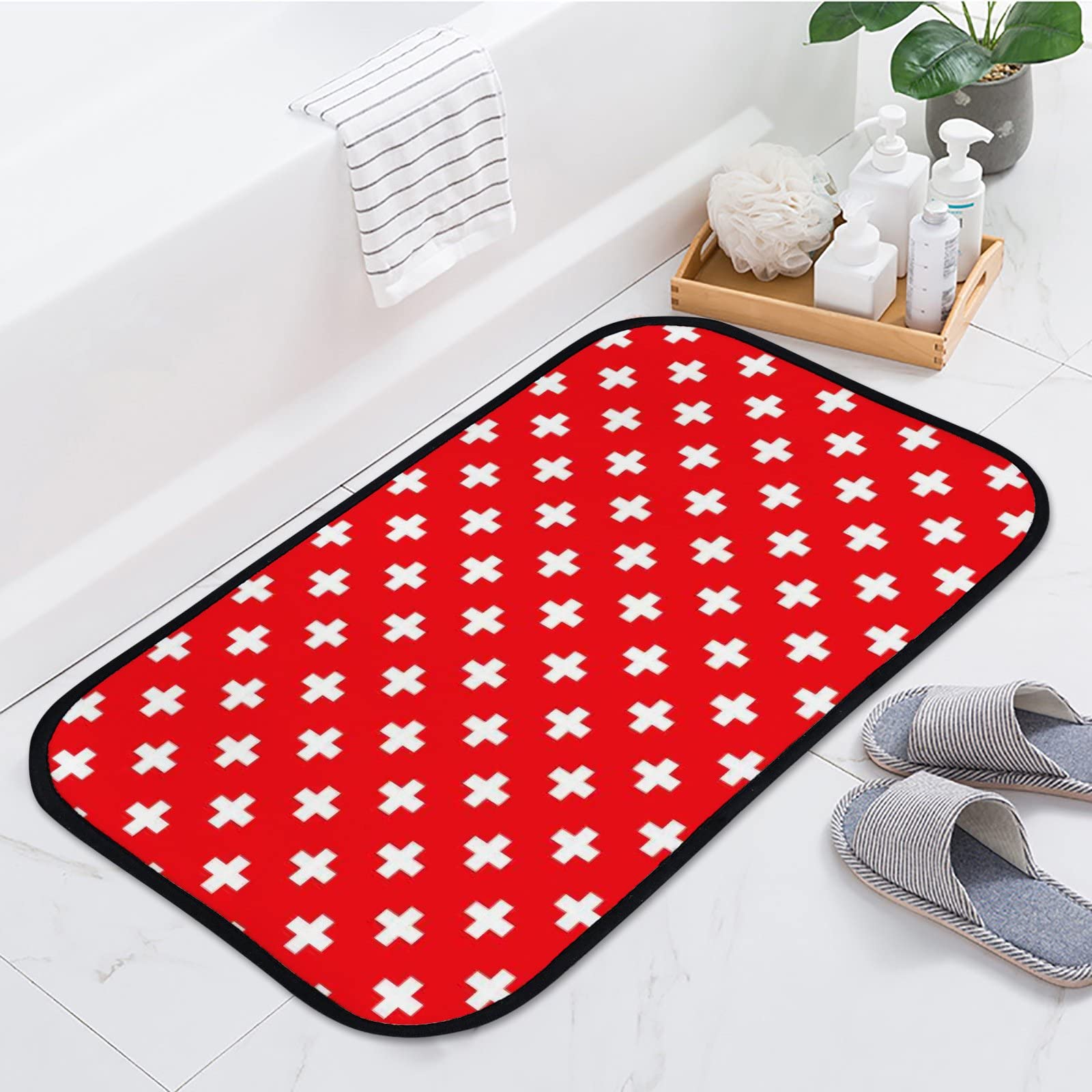 Non-Slip Washable Foam Area Rugs - Soft Geometric Pattern Bath & Kitchen Mat - 23.6x15.7 Inch Indoor/Outdoor Home Decor Rug - Perfect for Bathrooms, Kitchens, Dorms and Playrooms