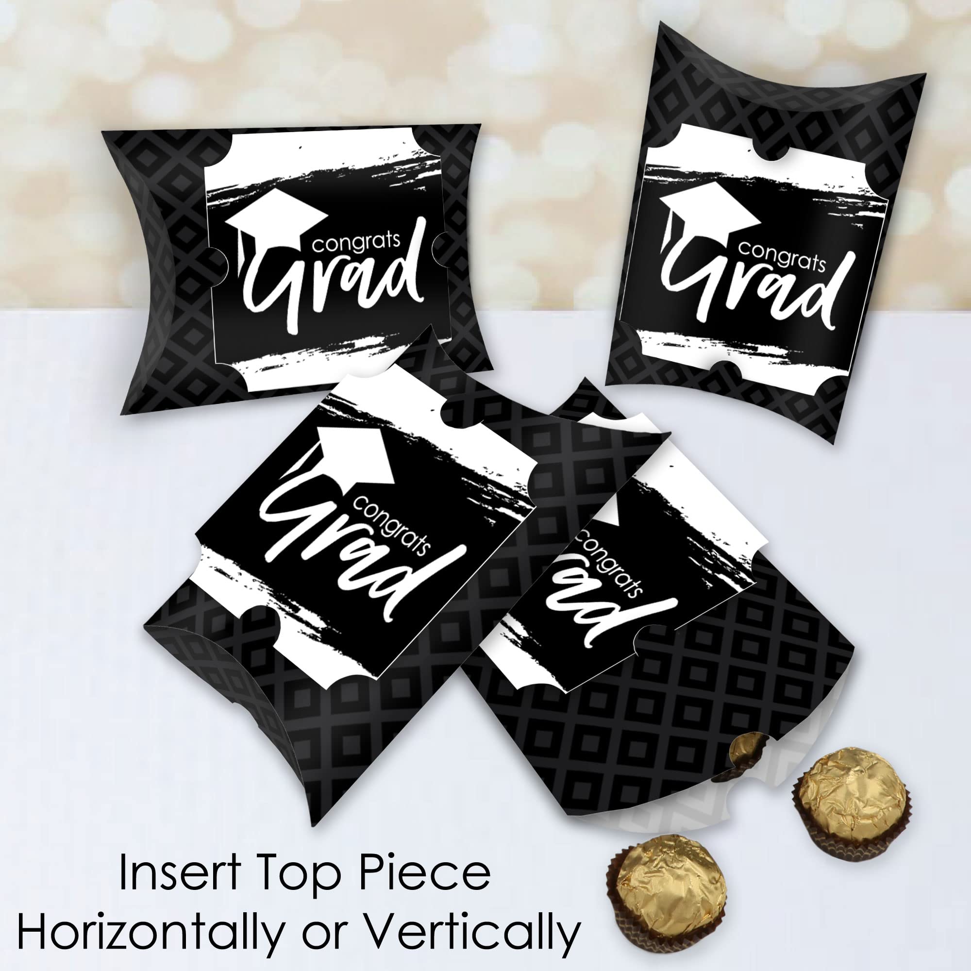 Black & White Graduation Gift Boxes - Set of 12 for Party Favors