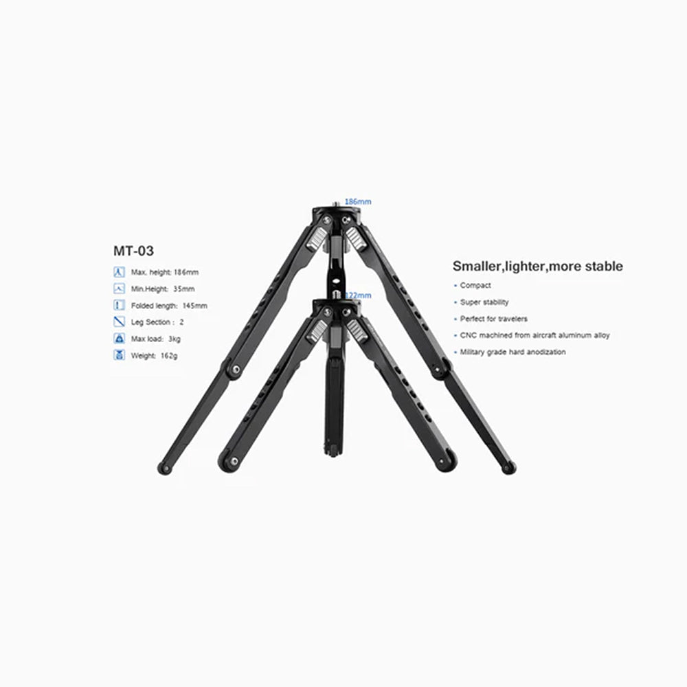 Leofoto MT-03 Compact Table Top Tripod with LH-25 Ball Head - Lightweight Aluminum Travel Tripod for DSLR & Mirrorless Cameras - Perfect for Vlogging, Photography & Desktop Shooting
