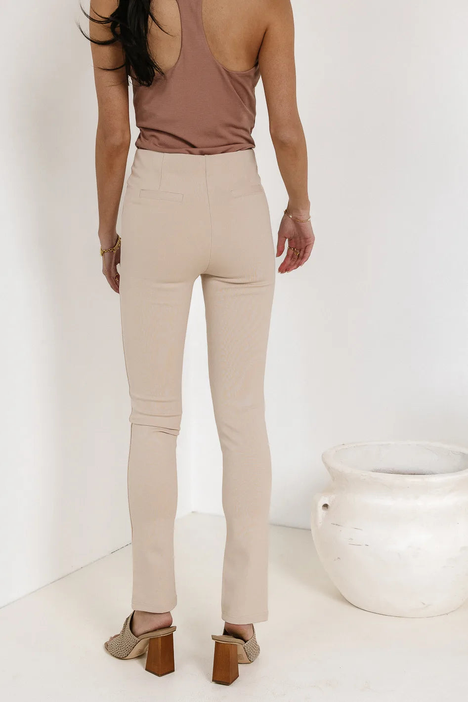 Erin Pants in Tan - Women's Casual High-Waist Trousers | Final Sale | Perfect for Office Wear, Travel & Everyday Outfits
