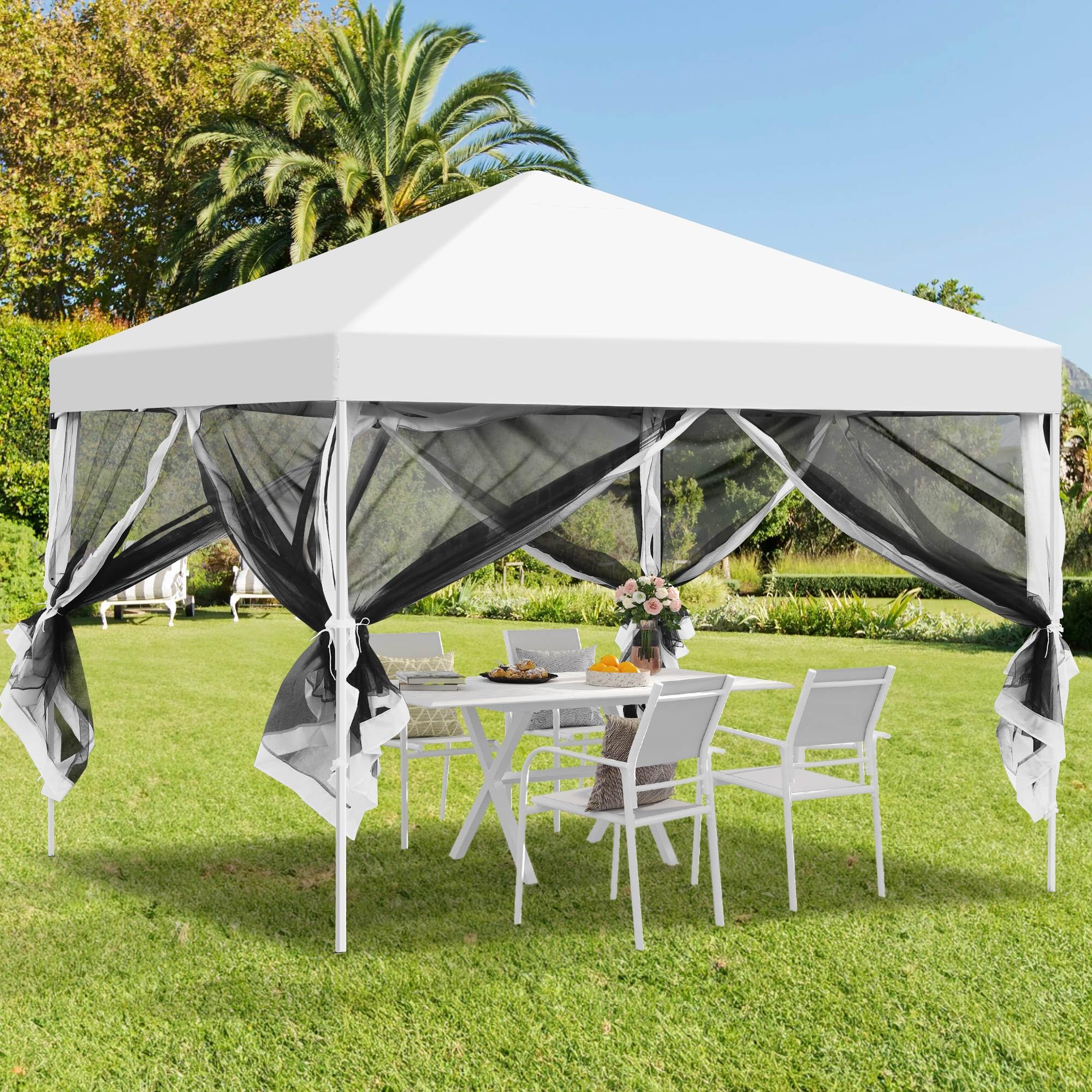 DWVO 10x10 Pop Up Canopy Tent with Netting - Easy Setup Outdoor Screen House with Carry Bag - Perfect for Patio, Beach, Camping & Picnics (White) | Portable Shelter for Parties, Backyard & Outdoor Events