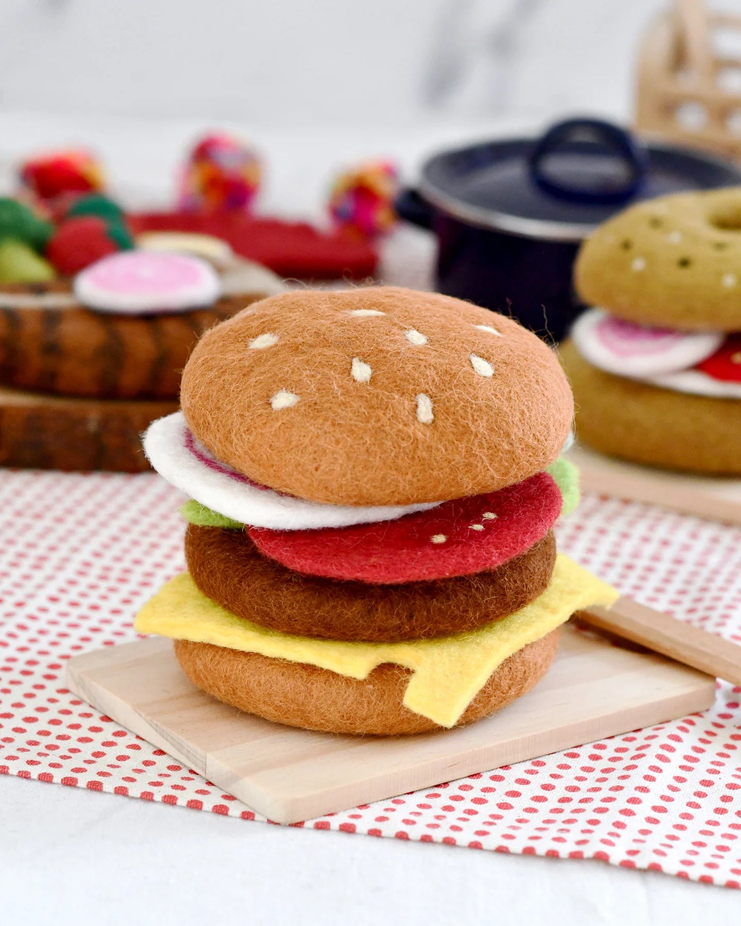 Burger Stack Play Set - Felt Play Food for Kids - Pretend Play Kitchen Toys for Toddlers - Perfect for Role Play & Learning Fun
