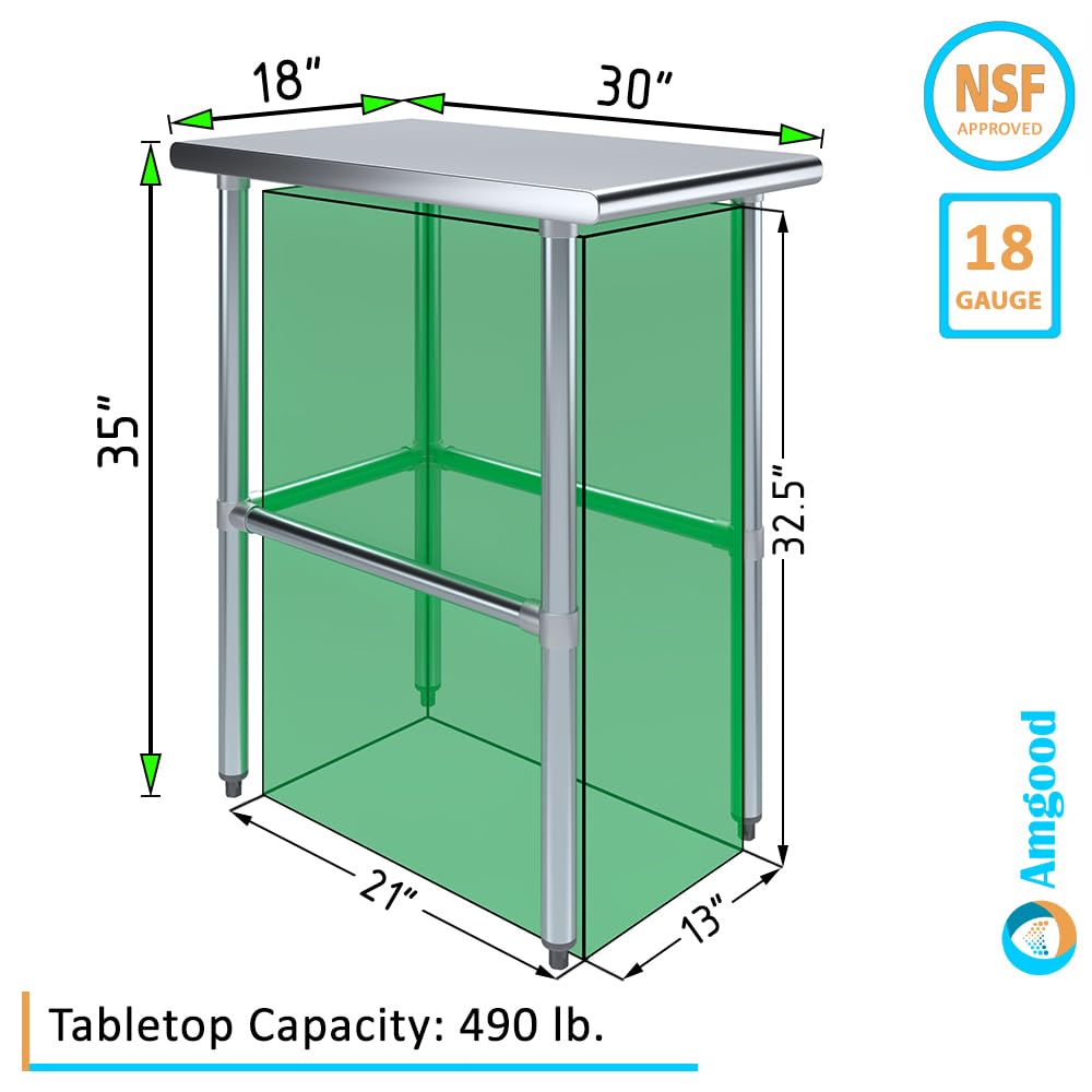 AmGood Stainless Steel Work Table with Open Base - 18
