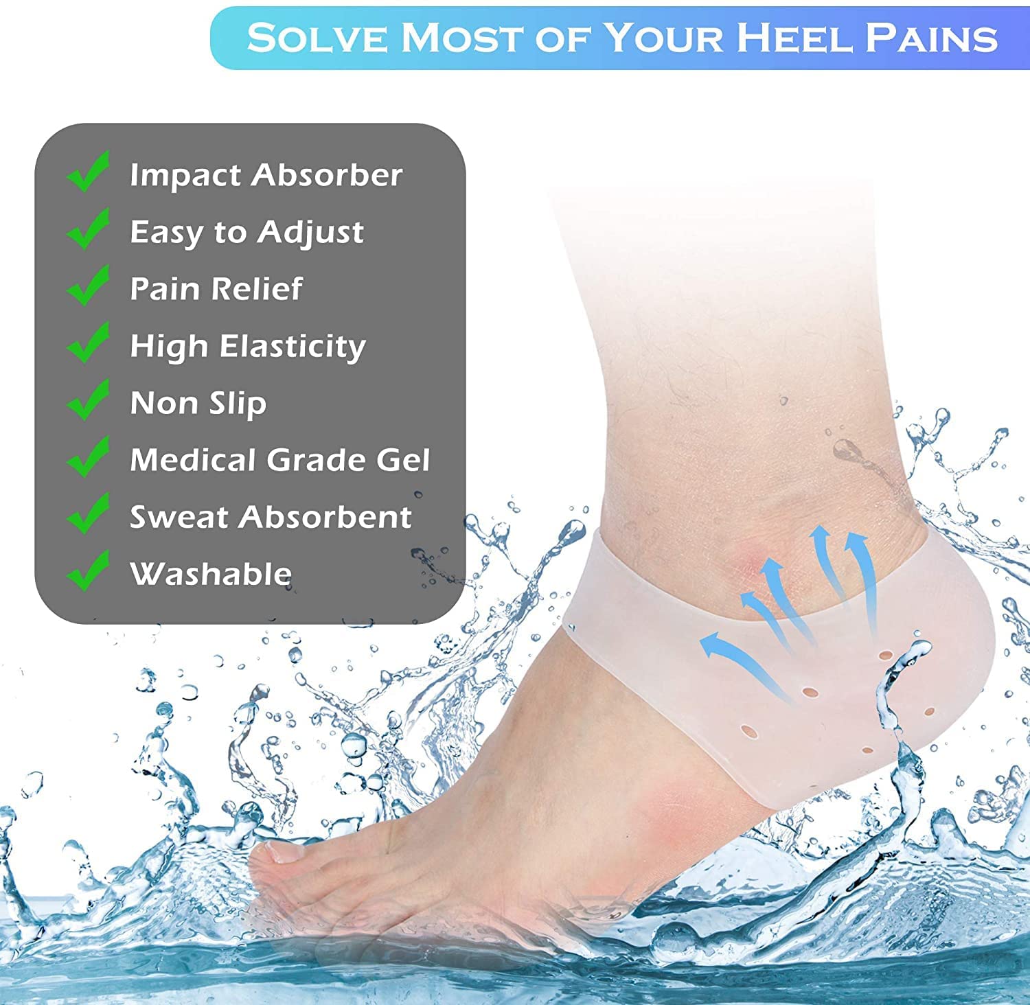 IGADG - Silicone Gel Heel Pads for Pain Relief, Heel Swelling & Cracked Heels - Foot Care & Ankle Support Protectors for Men & Women - Perfect for Running, Walking, Work & Daily Comfort