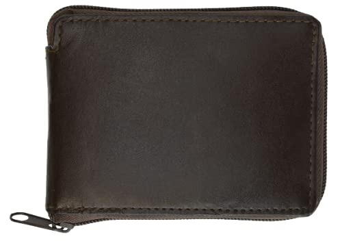 Premium MARSHAL Genuine Leather Zipper Bifold Wallet for Men - Slim RFID Blocking European Style Money Clip Card Holder (#1256) | Ideal for Travel, Business & Everyday Use