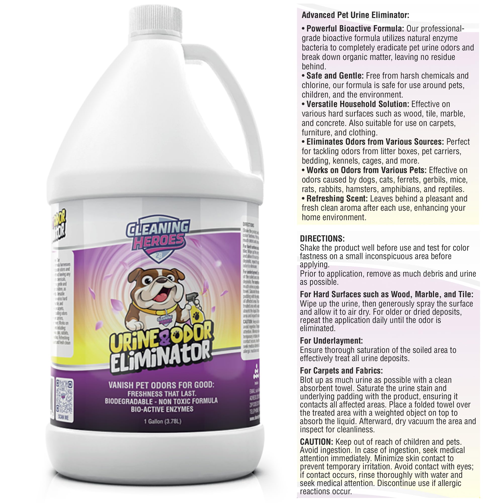 Pet Odor Eliminator Spray - 128oz Enzyme Cleaner for Cat & Dog Urine | Carpet, Tile & Wood Deodorizer for Home Use