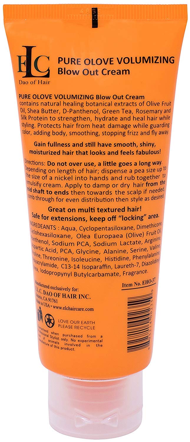 ELC Pure Olive Volumizing Blow Out Cream - 3 oz for Volume, Body & Bounce | Detangles, Moisturizes & Smooths Hair | Anti-Frizz & Humidity Control | Heat & Color Protection | Shine Enhancer for Fine to Medium Hair | Perfect for Salon-Quality Blowouts & Daily Styling