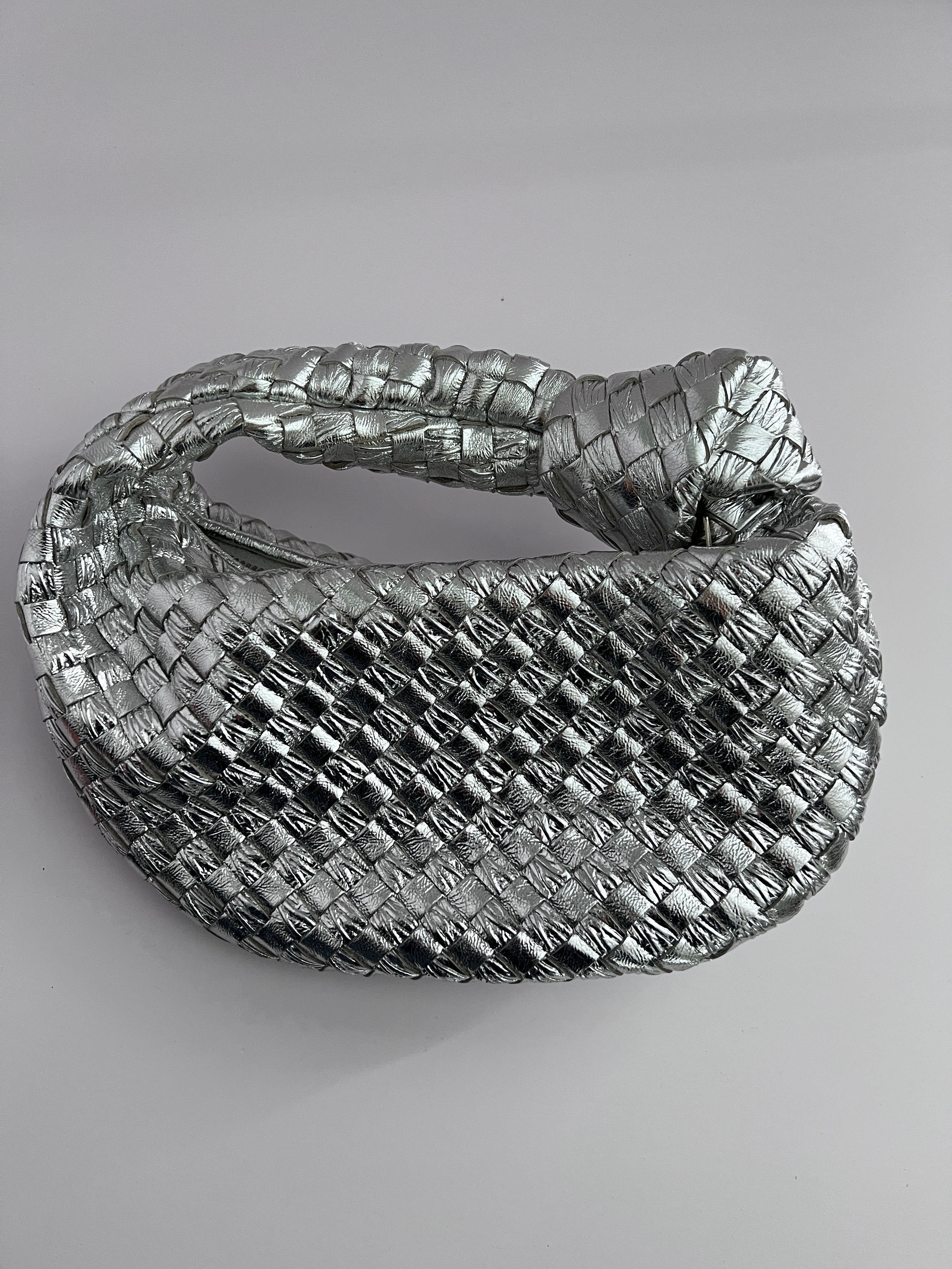 Bottega Veneta Metallic Silver Mini Jodie Bag - Luxury Crossbody Purse for Women, Perfect for Evening Parties & Date Nights