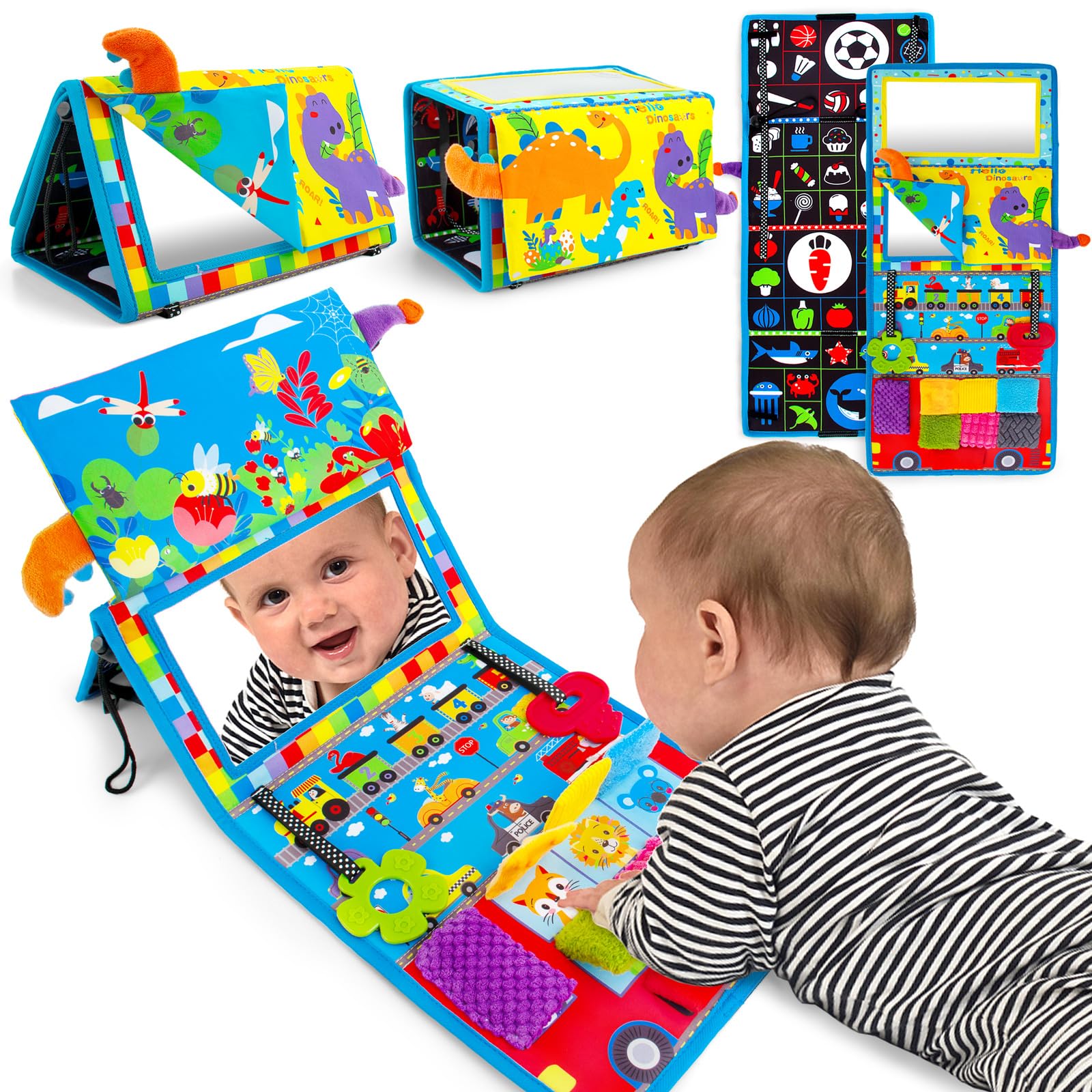 Best Tummy Time Mirror Toys for Babies 0-6 Months - Soft Crinkle Book & High Contrast Black & White Infant Toys for Brain Development - Montessori Sensory Crawling Toys with Textures - Perfect for Newborn Playtime, Floor Activities & Early Learning Stimulation