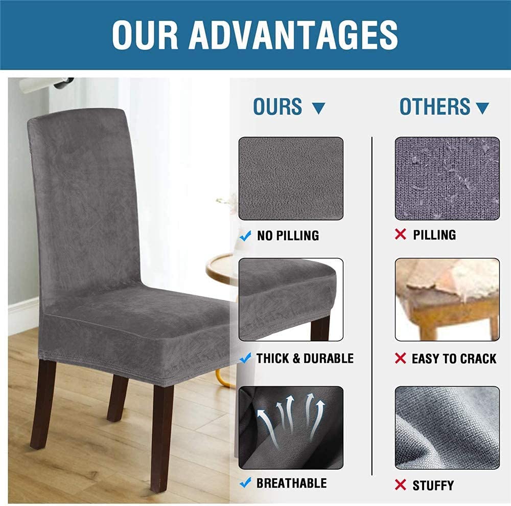 Stretch Velvet Dining Chair Covers - Set of 2, Washable Slipcovers for Parson Chairs - Home & Restaurant Use