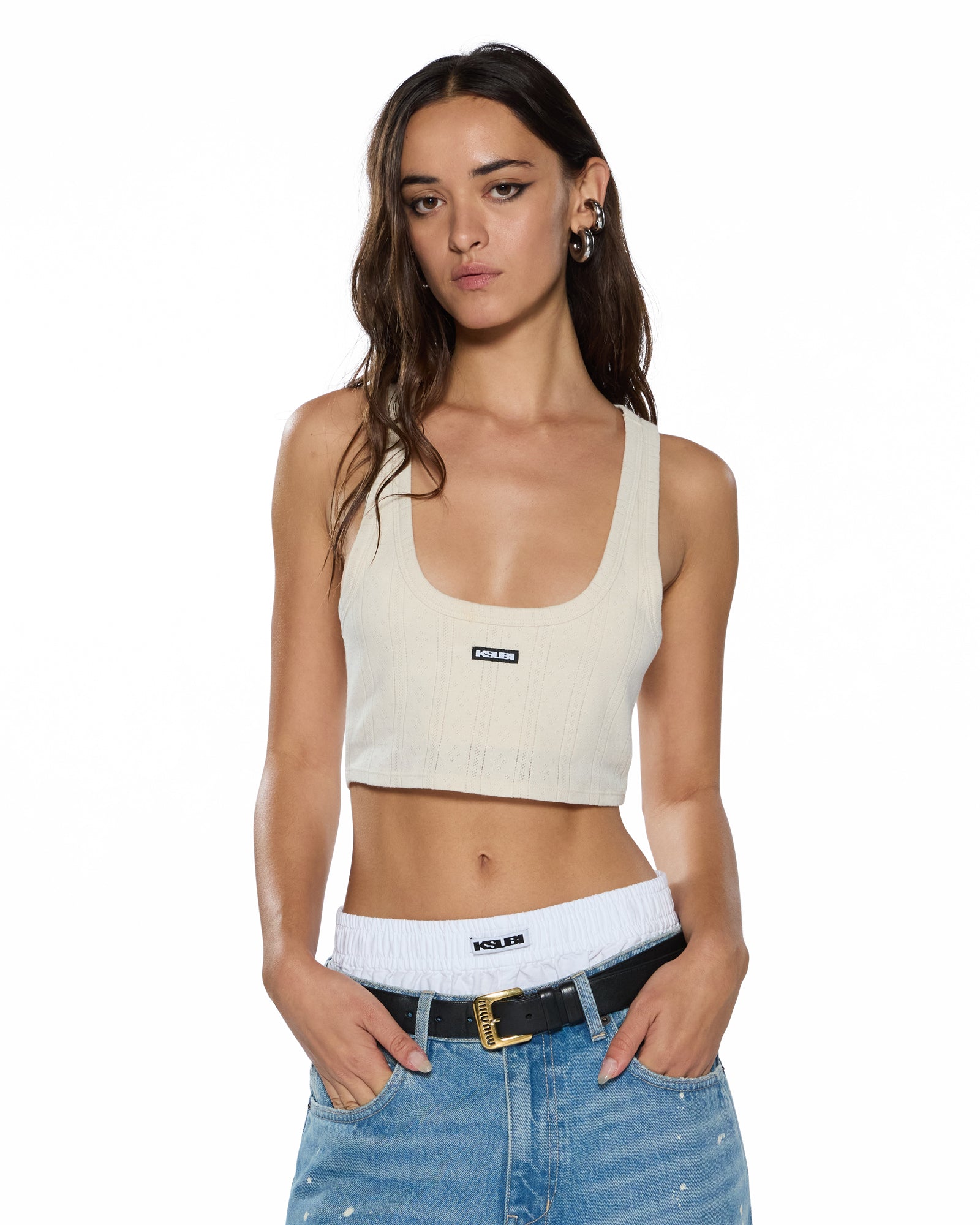 SOTT ORIGIN Women's Crop Tank Top in Cream - Soft Stretchy Casual Summer T-Shirt for Yoga, Beach, and Everyday Wear