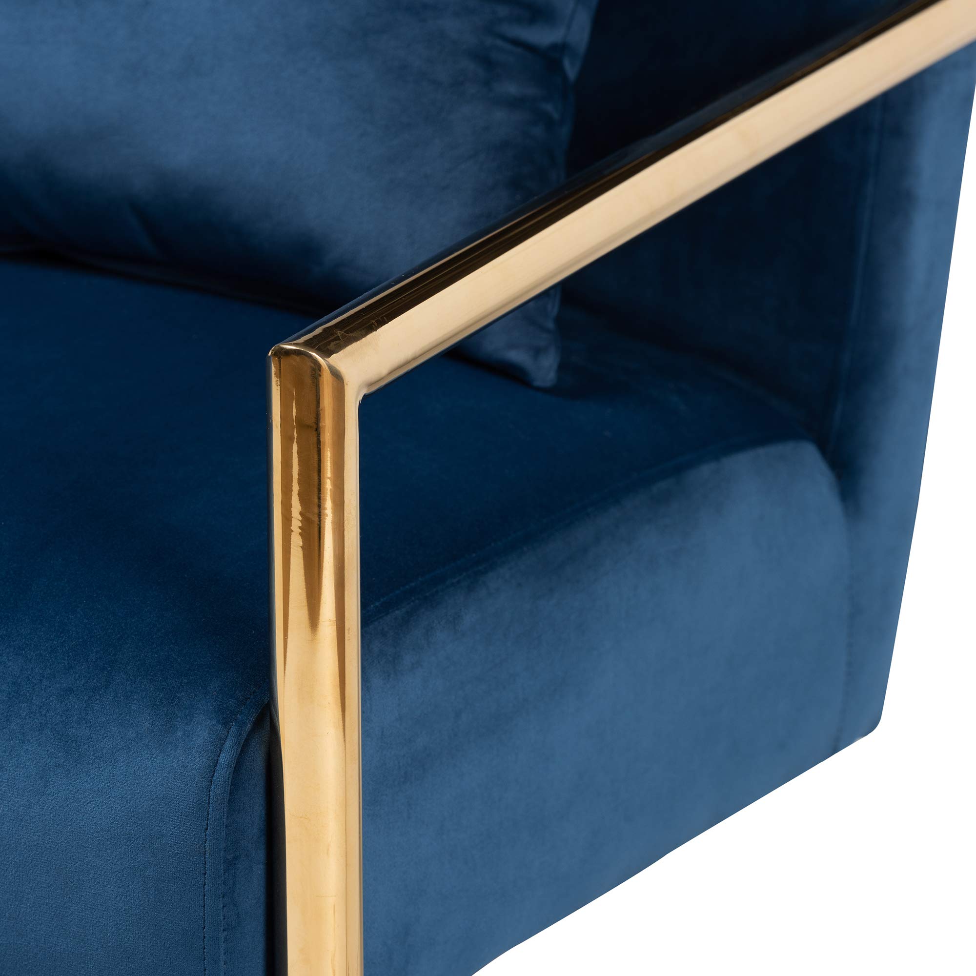 Baxton Studio Modern Accent Chairs - Navy Blue & Gold Upholstered Dining Chairs for Kitchen, Living Room & Office - Comfortable Mid-Century Style Armchairs with Metal Legs