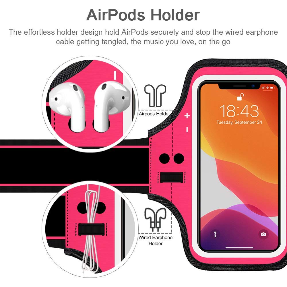 JEMACHE iPhone 16/15 Pro Max & Plus Armband with Earphone Holder - Adjustable Running Workout Arm Band for iPhone 16 15 14 13 12 11 Pro Max/Plus (Rosy Pink) - Perfect for Gym, Jogging & Outdoor Activities