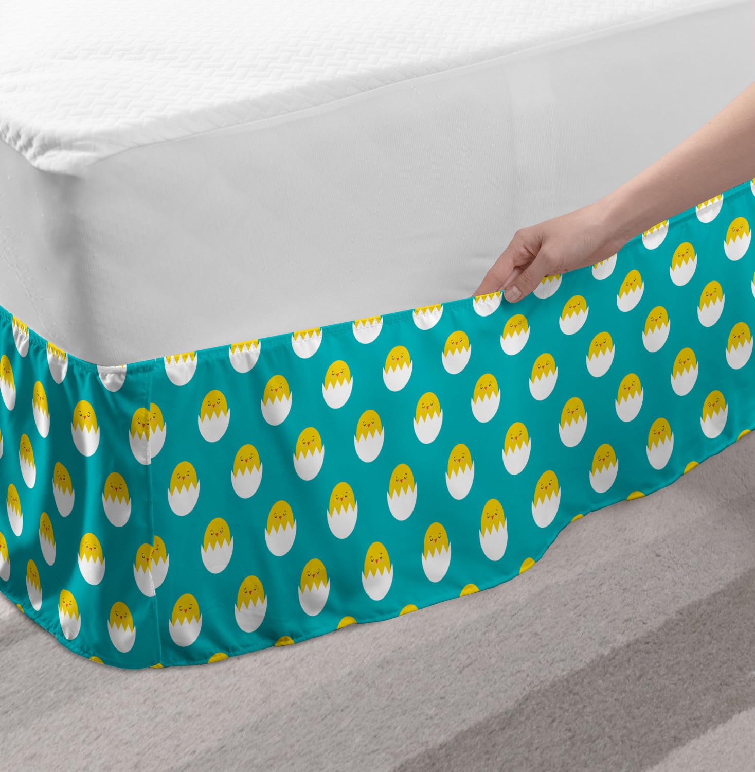 Ambesonne Yellow Bird Bed Skirt - Queen Size, Seafoam Yellow for Bedroom Decor