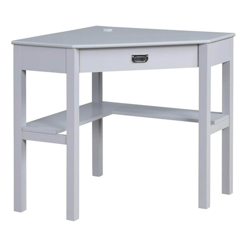 Linon Peggy Gray Wooden Corner Desk with Drawer - Compact Home Office Desk for Small Spaces, Study & Workstation
