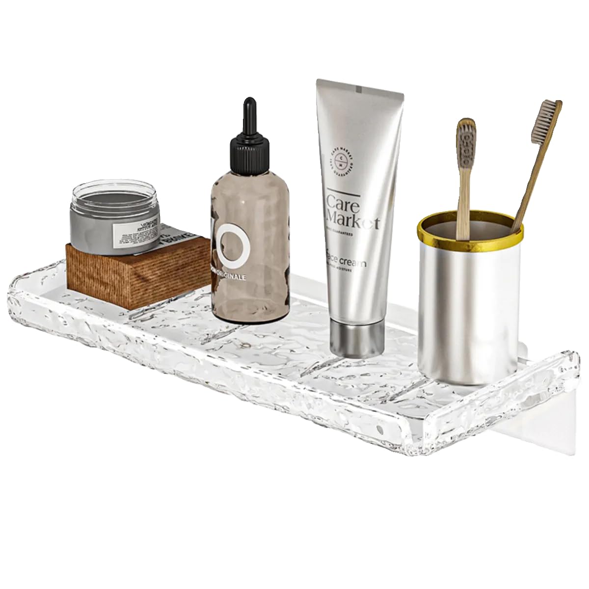 Clear Acrylic No-Drill Wall Mount Adhesive Shower Storage Shelf - Floating Bathroom Organizer for Shampoo, Soap & Beauty Products | Perfect for Small Spaces & Rental Homes