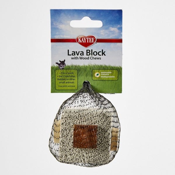 Kaytee Lava Block with Wood Chews - Small Animal Mineral Chew Toy for Rabbits, Guinea Pigs, Chinchillas - Natural Calcium Supplement for Dental Health - Perfect for Cage Enrichment and Chewing Needs