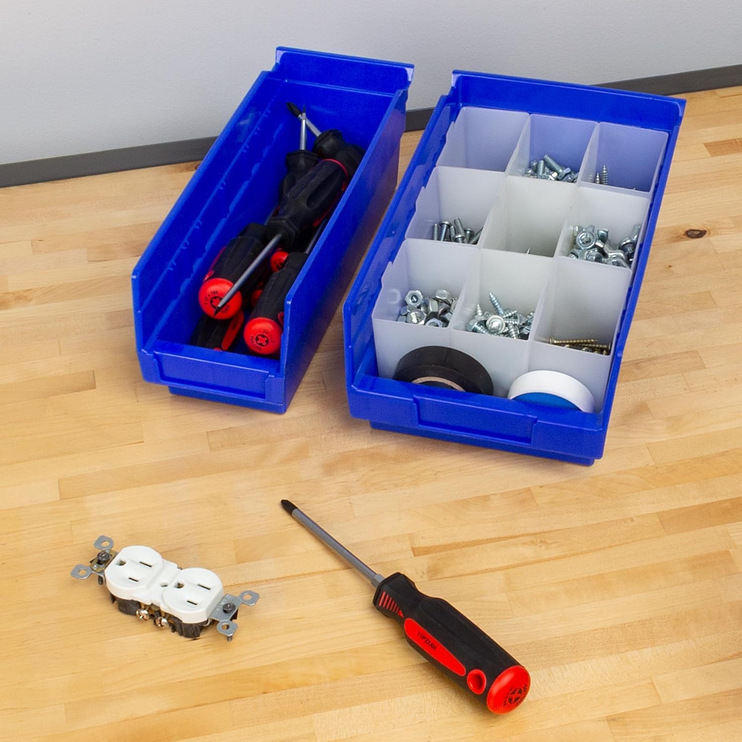 Akro-Mils 30130 Heavy Duty Plastic Shelf Bins - 12-Pack Blue Storage Organizers (12