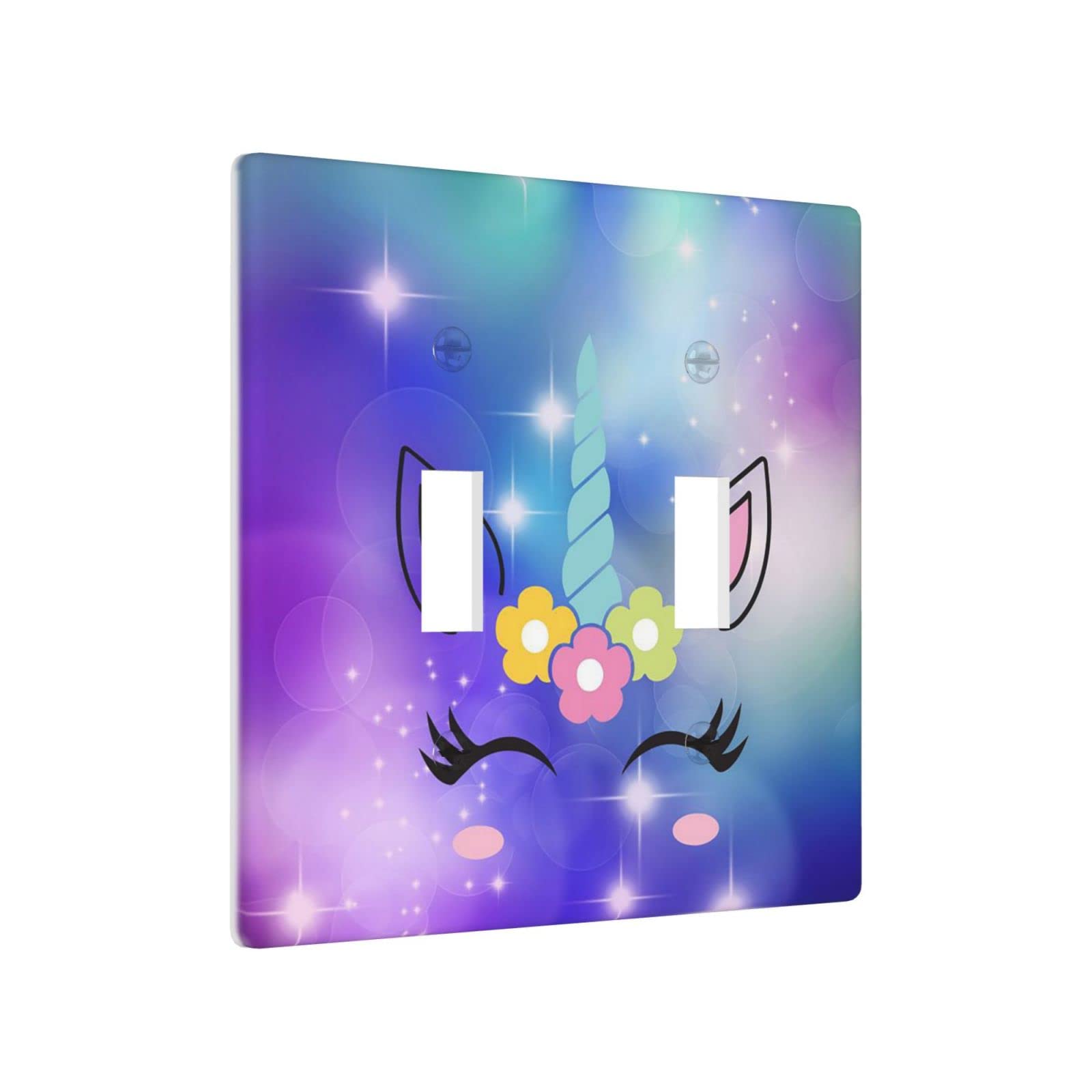 Cute Purple Unicorn Double Toggle Light Switch Cover - 2 Gang Decorative Wall Plate for Girls Kids Room & Bedroom Decor - Durable Two Light Switch Design - Perfect for Nursery, Playroom & Home Decor