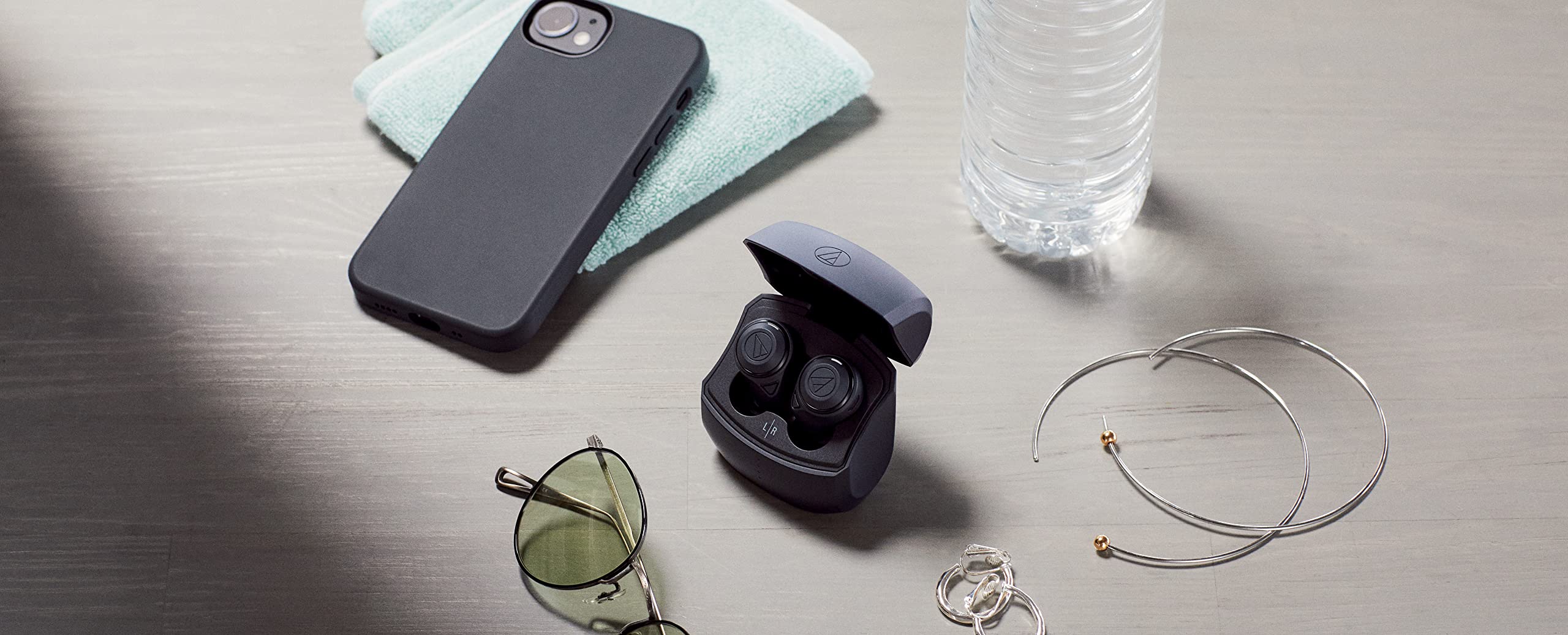 Audio-Technica ATH-CKS50TW Wireless Noise Cancelling Earbuds with 20H Battery & Wireless Charging Case - Bluetooth In-Ear Headphones with XS/S/M/L Eartips (Black) | Perfect for Commuting, Workouts & Travel