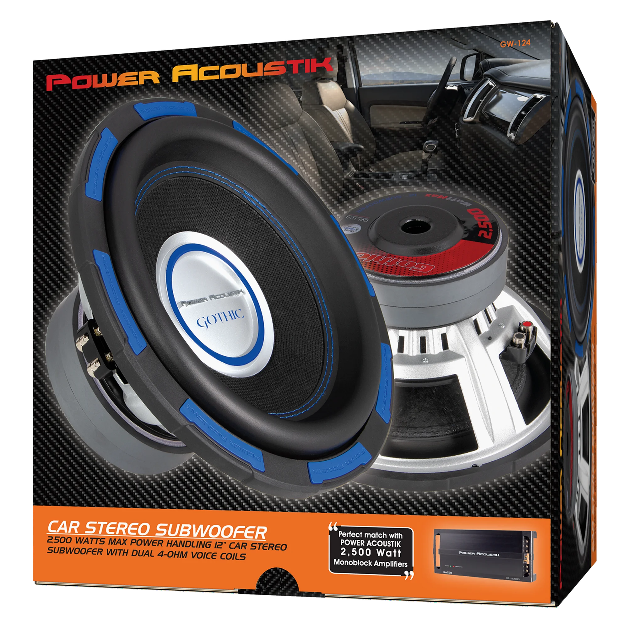 GW 124 | Gothic Series Premium 12-Inch Car Subwoofer - 2500W Max Power, Composite Fiber Rigid Cone for Deep Bass - Perfect for Car Audio Systems & Home Theater Setups