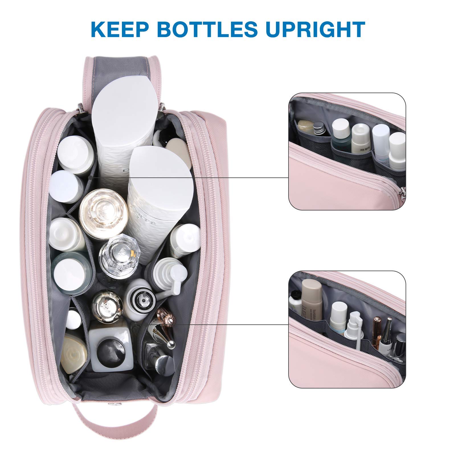 BAGSMART Water-Resistant Toiletry Bag for Men - Travel Shaving Dopp Kit Organizer with Multiple Pockets | Perfect for Gym, Business Trips & Vacation Essentials (Pink, Medium)