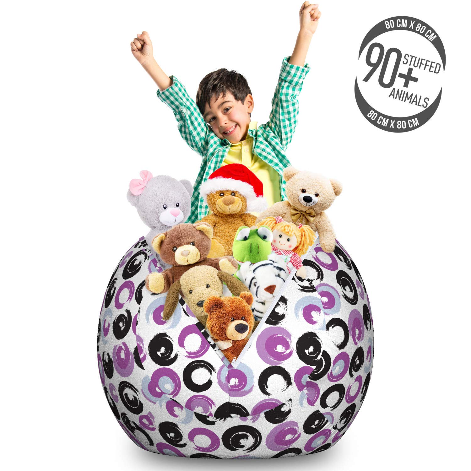 Ambesonne Modern Storage Toy Bag Chair - Hand Drawn Paintbrush Blots Design, Washable Stuffed Animal Organizer, Large Size in White, Dark Grey & Fuchsia - Perfect for Kids' Room, Playroom & Nursery Organization